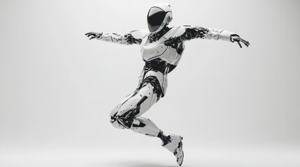 Fototapete - A futuristic humanoid robot in a dynamic pose, showcasing advanced design and technology.