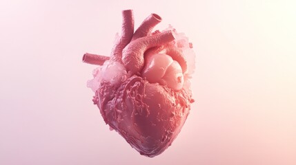Poster - A detailed, stylized representation of a human heart in a soft color gradient.