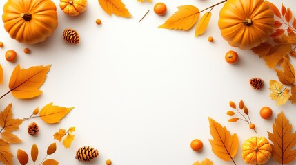 Wall Mural - A bright Thanksgiving corner border with autumn leaves and small pumpkins adding a vibrant touch to the bottom right corner.