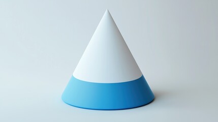 Fototapete - A simple geometric cone shape with a blue base and white top against a light background.