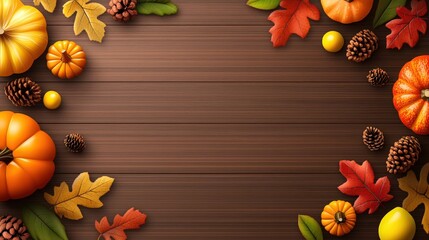 Wall Mural - A vibrant fall harvest border with squash, gourds, and colorful fall leaves, creating a rustic and seasonal frame to highlight your autumn-themed designs.