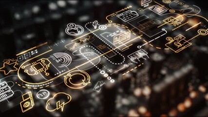 Wall Mural - animated statistical imagery on the background of a computer processor