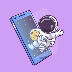 Wall Mural - Cute Astronaut Out Phone Space With Moon Cartoon Vector 
Icon Illustration. Science Technology Icon Concept Isolated 
Premium Vector. Flat Cartoon Style 