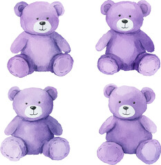 Wall Mural - purple teddy bear watercolor illustration painting 