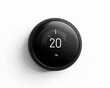 © AzurMD - Sleek black thermostat set at a comfortable 20 degrees Celsius.