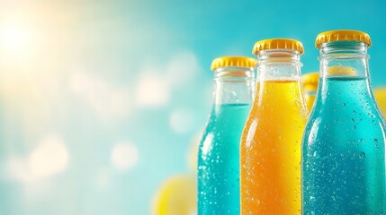 Wall Mural - Sparkling lemon soda, refreshing summer beverage with ice and citrus slices