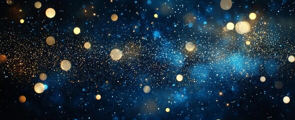 Wall Mural - hyber realistic photo of background of abstract glitter lights. blue, gold and black. de focused. ba