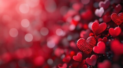 Wall Mural - Valentine's Day background with red hearts, romantic festive atmosphere.