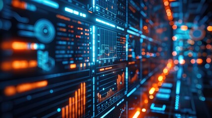 Aufkleber - Crypto trading platform, blue lights, black white and orange colors.