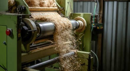 Industrial hemp fiber processing machinery at work