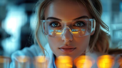 Poster - A scientists in a laboratory looking at a test tube, Medical and scientist concept.