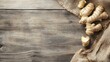 © -Quantum Pixels- - Fresh ginger roots scattered on a rustic wooden surface with a burlap cloth, highlighting their earthy texture and natural charm.