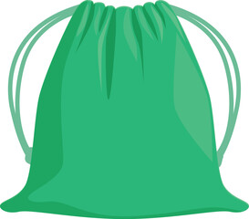 closed green drawstring backpack isolated on white background