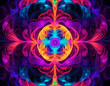 © Pushkarita - Digital 3D psychedelic decorative neon pattern at black background, electronic music flyer design