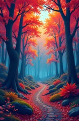 Fototapete - A forest path with trees in the background