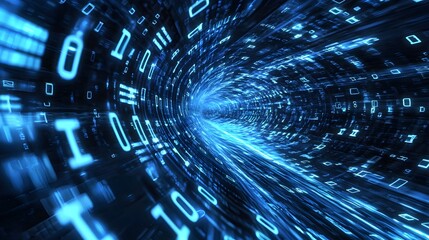 Fototapete - Exploring data streams virtual realm digital art cyber environment abstract perspective information flow concept