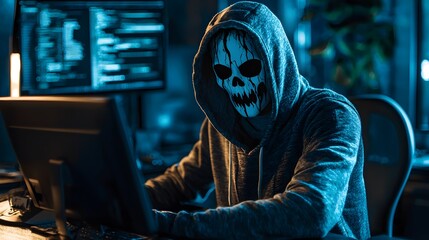 Poster - Cyber intruder attacking system dark room digital art high-tech environment close-up view cybersecurity threat