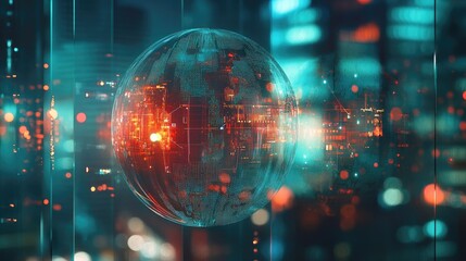 Wall Mural - Futuristic globe with digital data streams.
