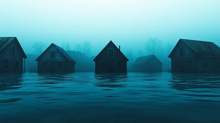 Wall Mural - A ghost town underwater, its secrets hidden by murky depths