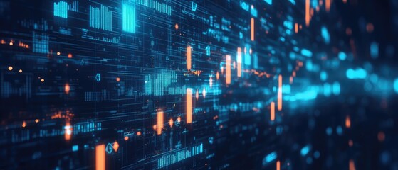 Wall Mural - abstract digital data stream with glowing lines and numbers.