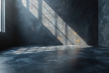 Wall Mural - A minimalist interior space featuring sunlight streaming through windows, casting shadows on the floor.