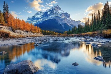 Poster - Majestic Mountain Reflected in a Still Blue River