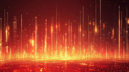 Wall Mural - Golden particle glowing city technology illustration and economic takeoff concept