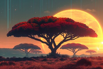 Wall Mural - colorful forest landscape vector.