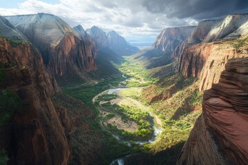 Poster - A winding river flows through a canyon in Zion National Park