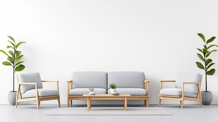 Wall Mural - Bright and Airy Scandinavian Style Living Room with Clean Minimalist Furniture