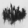 © vadosloginov - Charcoal sketch portraying a dramatic city skyline at dusk with towering skyscrapers and shadowy reflections