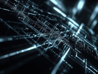 Poster - A mesmerizing futuristic cityscape with intricate digital lines and glowing networks illuminated in a dark environment