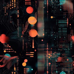 Aufkleber - Futuristic digital sequences with vibrant patterns and glowing elements in a high-tech abstract design