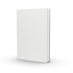Poster - A blank standing book with a white cover, angled slightly and casting shadows on an isolated white background, concept of mockup for book covers. 3D Rendering