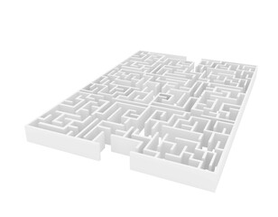Fototapete - A 3D rendering of a white maze, isolated on a white background. The maze is rectangular, with intricate pathways and raised walls. Concept of a puzzle