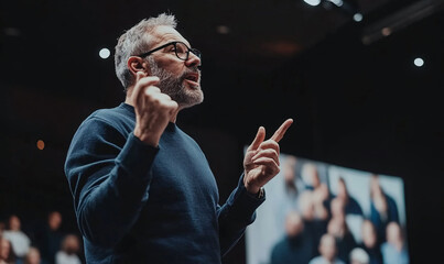 Speaker delivering a keynote on stage