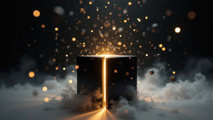 Wall Mural - Black box AI with glowing elements and dramatic lighting.