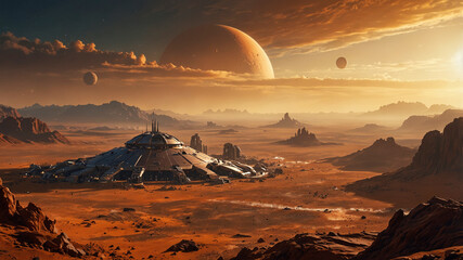 Wall Mural - future mars base or scientific facility. mars colonization concept.
