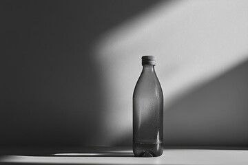 Wall Mural - A Single Water Bottle Against a White Wall with Shadows