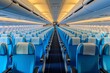 © Maksym - Spacious airplane cabin with blue seating offers comfort for travelers. Generative AI