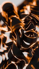Poster - Abstract Black Ribbons with Orange Glow Accents