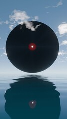 Poster - Floating Vinyl Record with Clouds Over Calm Water