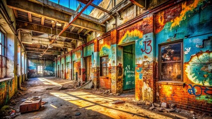  Urban Exploration Photography Capturing Unique Textures in Abandoned Spaces, Showcasing Gritty Walls, Rusted Metal, Peeling Paint, and Natural Decay in a Captivating City Environment