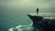 © Ai7 - A solitary figure stands on a cliff overlooking turbulent waters, embodying contemplation and introspection in a moody landscape.