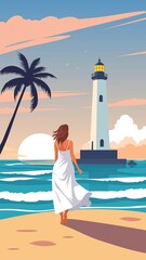 Wall Mural - lighthouse on the beach