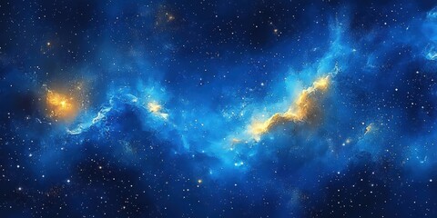 Wall Mural - blue gradient watercolor Starry sky background, dark blue Watercolor galaxy background with stars and nebulae, Blue watercolor space ,banner	
