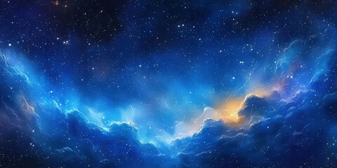 Wall Mural - blue gradient watercolor Starry sky background, dark blue Watercolor galaxy background with stars and nebulae, Blue watercolor space ,banner	
