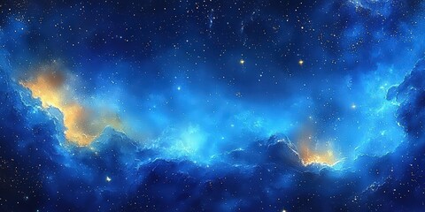 Wall Mural - blue gradient watercolor Starry sky background, dark blue Watercolor galaxy background with stars and nebulae, Blue watercolor space ,banner	
