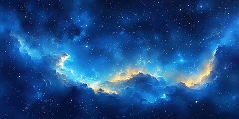 Wall Mural - blue gradient watercolor Starry sky background, dark blue Watercolor galaxy background with stars and nebulae, Blue watercolor space ,banner	
