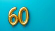 © ryanbagoez - Banner with number 60 golden balloon with copy space. thirty years anniversary celebration concept on a blue background